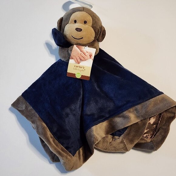 Carter's brown monkey blue blanket lovey rattle baby toy New - Picture 1 of 5